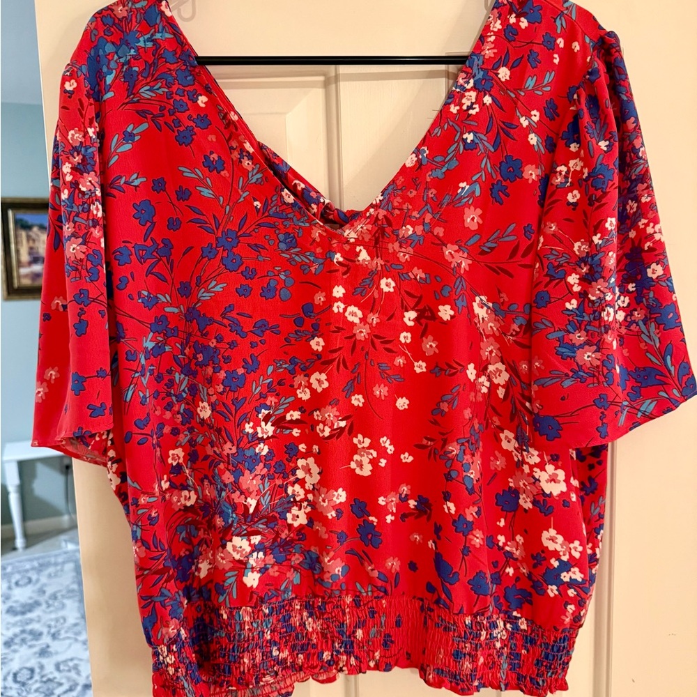 Nine Britton Red and Blue Floral Blouse